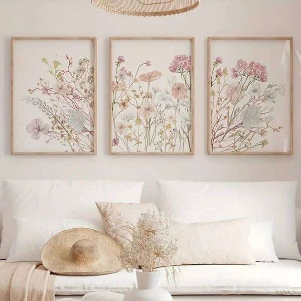 3pcs/Set Pink Watercolor Floral Canvas Art Painting, Bohemian Minimalist Style Interior Bedroom, Office and Home Decoration 26Y0511
