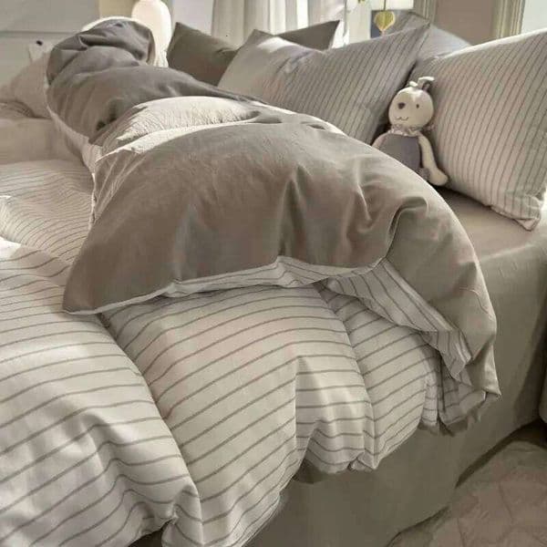 New Ins Stripes Washed Cotton Bedding with Pillowcase Bed Sheet Quilt Single Double King Queen Size Duvet Cover Set W260511