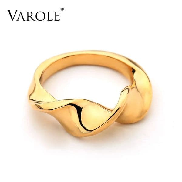 VAROLE Twisted Curve Ring Gold Color Finger Rings For Women Fashion Jewelry Party Gifts Anillos Bague Femme Homme Ringen 260509