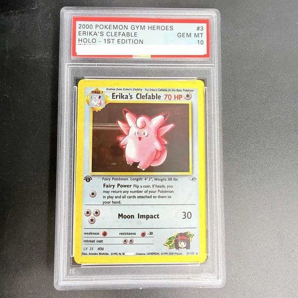 DIY PTCG Rating Card 2000 GYM HEROES ERIKAS CLEFABLE 3/132 Collection Card Copy 10Points Rating Card Anime Game Gift Toy L260511WW7D
