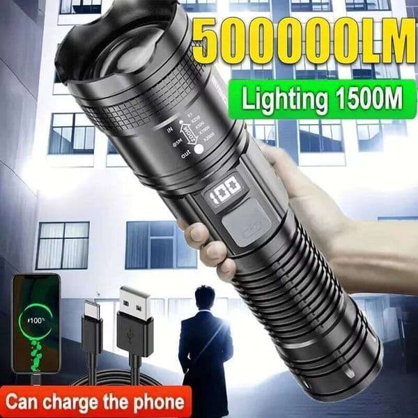 Super Bright Flashlight Built-in Battery USB C Rechargeable LED Flashlights 500000LM High Power Torch Lamp for Camping Lantern S260509