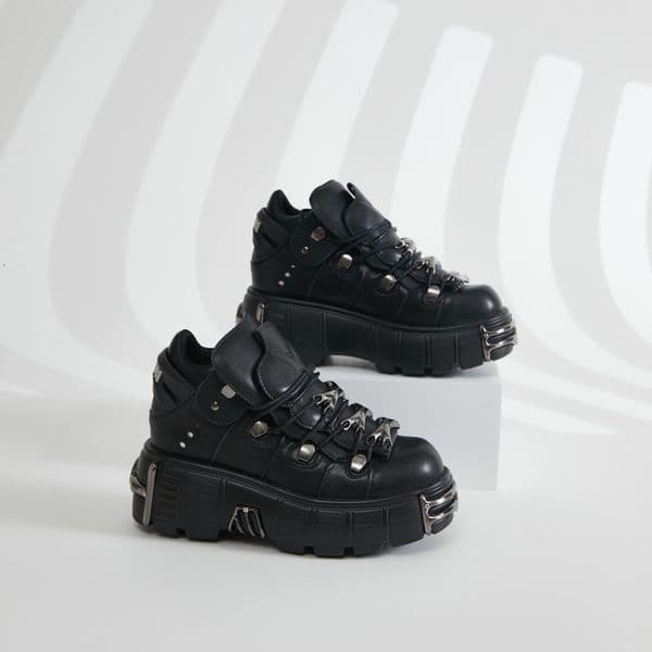 Ddmysports Autumn Winter Cross Border Trade New Women S Heavy Metal Thick Sole Low Cut Punk Leather Shoes Dark Motorcycle Boots Outdoor Shoes