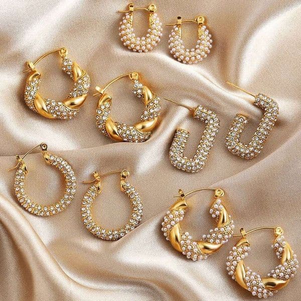 Luxury CZ Zircon Geometric Twist Round Circle Hoop for Women Gold Plated Stainless Steel Earrings Vintage Punk Jewelry 26Y0511