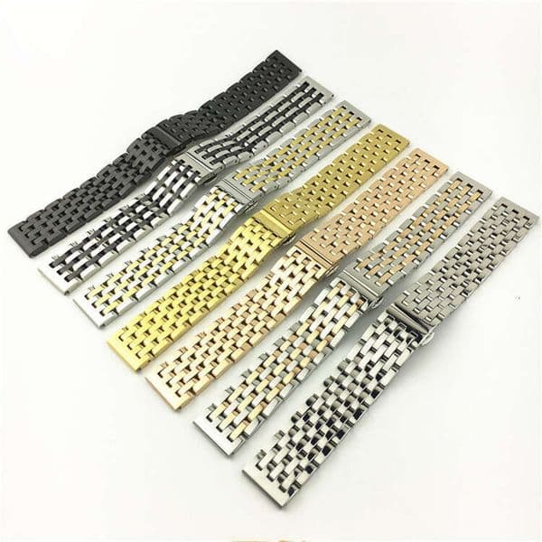 Watch accessories: Stainless steel solid seven-bead men 20mm, butterfly double push button, watch strap for women 22mm
