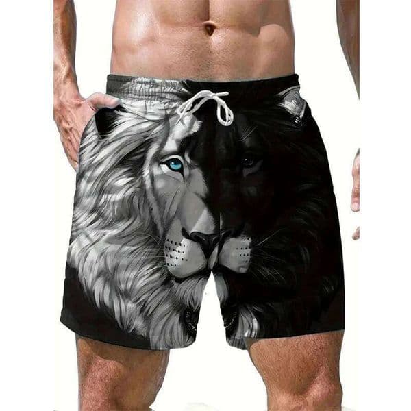 Summer Men's 2026 Model Fierce Tiger 3D Print Beach for Outdoor - Quick-Relaxing Elastic Waist Sports Shorts
