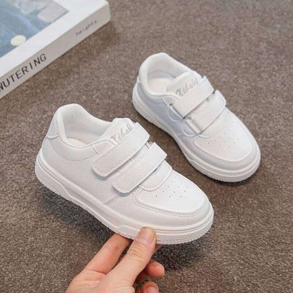Four Seasons Toddler Kids White School Sneakers Hook Loop Non-Slip Sole Boys Girls Daily Outdoor Casual Walking Shoes 26W05012