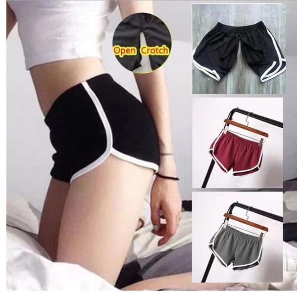 Women's Shorts Sports Women Sexy Open Crotch Leggings Summer Candy Color Anti Emptied Skinny Casual Lady Elastic Waist Beach