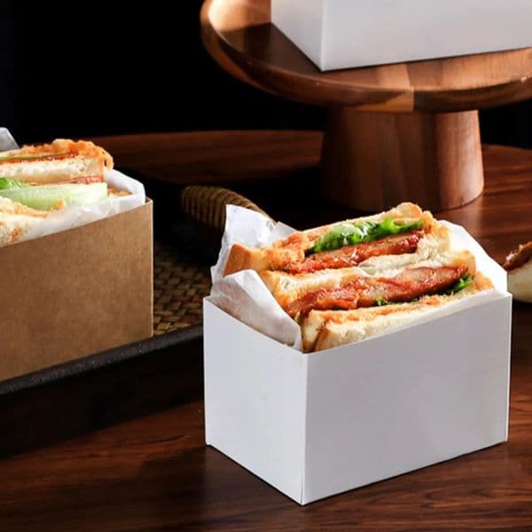 Luxury Designer Decor 50Pcs Helpful Sandwich Take Out Box Compact room Recyclable Paper Tasty Donut Toast Holding Bread Tray Decoration For 15