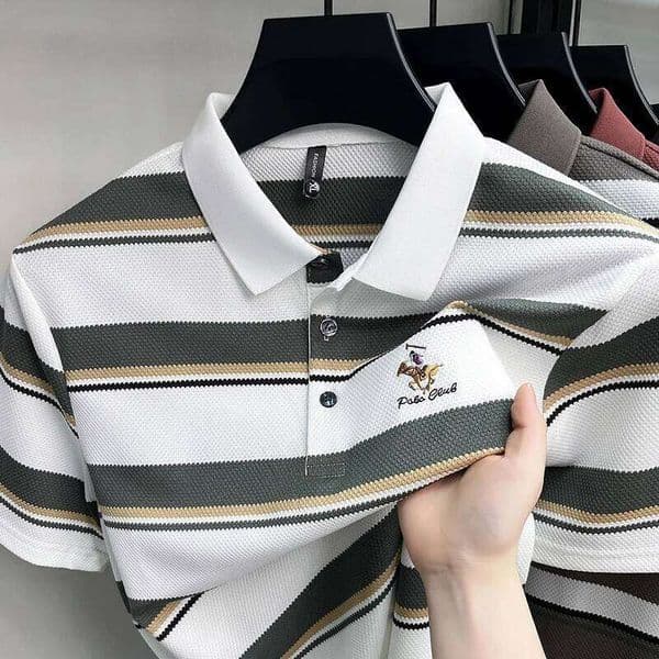 High end brand short sleeve polo shirt summer embroidery fashion comfort breathable striped design business casual top 26Y0512