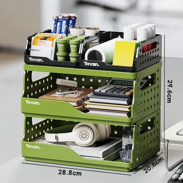 Stylish Sturdy 3Tier Desk Organizer with 2 Large Small Compartments Stackable Office Storage Box 260507