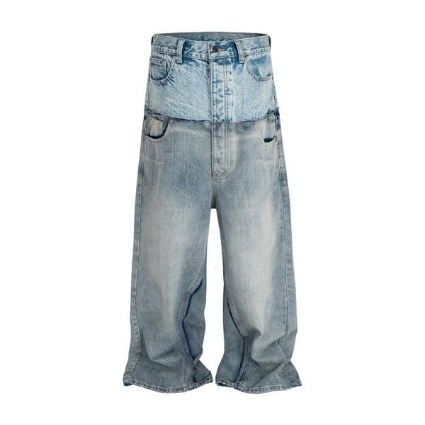 CUT-UP Double-layer Double Waist Patchwork Baggy Jeans for Men and Women Straight Casual Loose Denim Trousers Oversized 260511