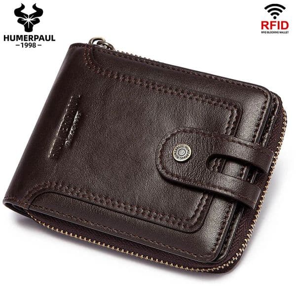 HUMERPAUL Cowhide Genuine Leather Men Wallet RFID Blocking Multi-card Card Holder ID Money Bags Business PORTFOLIO Portomonee 260511