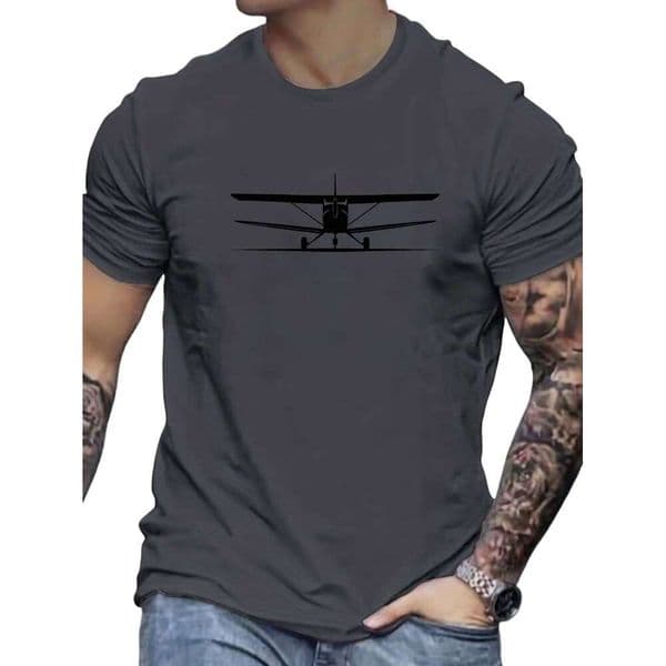 Heavy 100% pure cotton high street fashion creative airplane silhouette pattern printed casual round neck short sleeved T-shirt