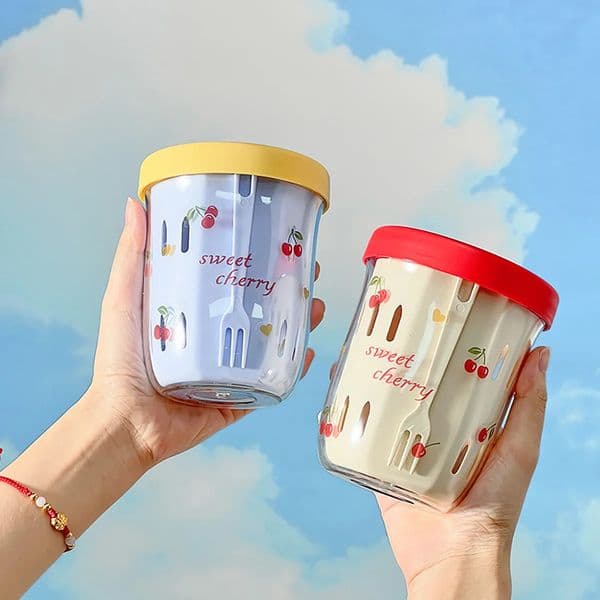 Double Wall Salad Cup Portable Leak Proof Oat Container With ForkHandle Drain Fruit Cute Breakfast For Student 260512