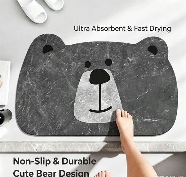 Cute Cartoon Animal Bath Mat Super Absorbent Non Slip Soft Plush Bathroom Rug Quick Dry Doormat for Shower Room Kitchen Bedroom Home Entrance Decor