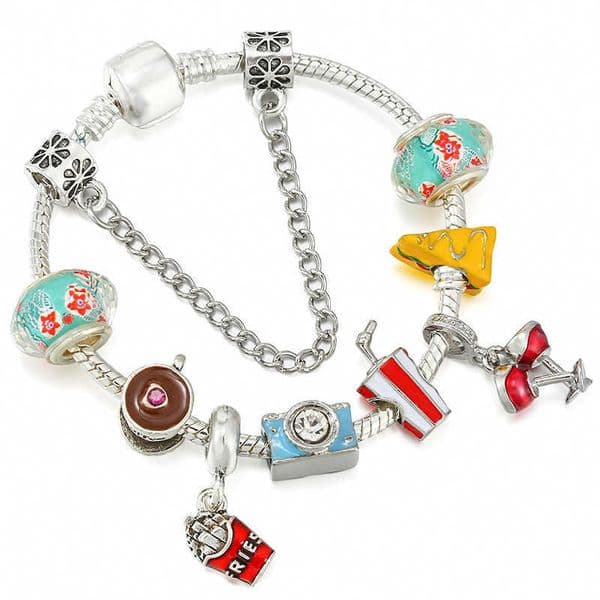 Panjia classic bracelet with hamburger fries coffee cup beads and pendants luxurious bracelet accessory L2605121F