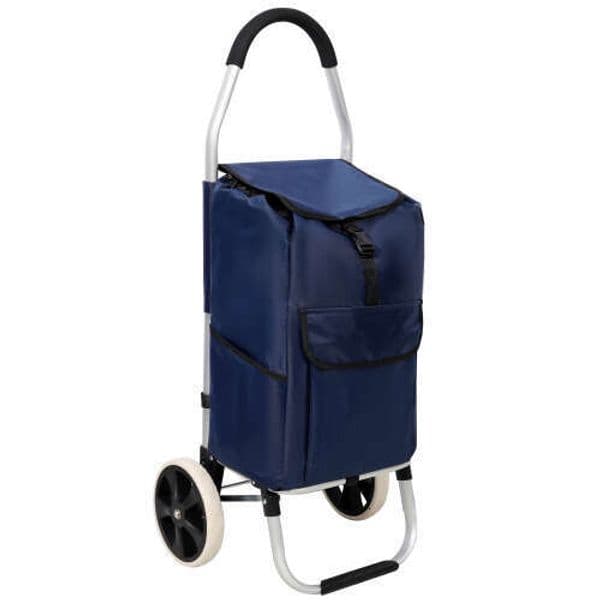 Trolley with Wheels,Trolley Black Foldable Cart,Removable Shopping Oxford Waterproof Bag,Blue