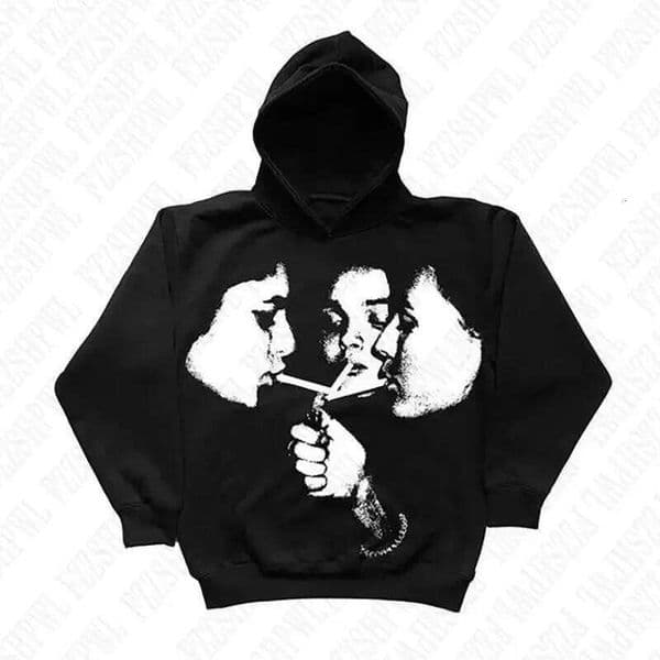 2025 hot trend 2000s men's fashion Harajuku Gothic pattern sports hoodie retro punk hip-hop casual streetwear 26Y0512