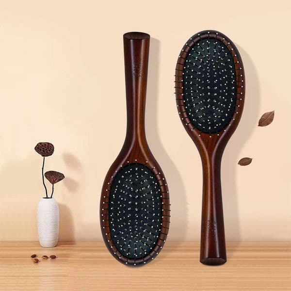 Natural Wooden Paddle Hair Brush with Metal Bristles Scalp Massage Air Cushion Comb for Detangling Hair Growth Hair Care Tool L260512