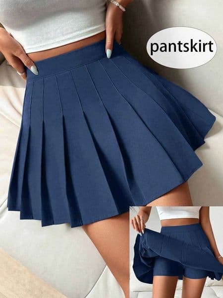 Ladies navy blue pleated elegant skirt short skirt blue dress cute summer clothing summer skirt style 463 Z260512