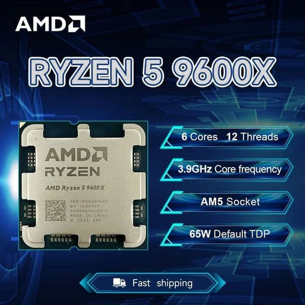 NEW AMD Ryzen 5 9600X 54GHz L332M 4NM Processor 65W Socket AM5 6-Core 12-Thread R5 9600X DDR5 but without fan