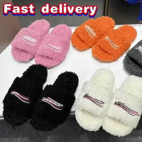 Furry Slides Woman Sandals Sandels Sandles For Women Designer Fur Slides Furry Slippers Wool Fur Fluffy Furry Warm Letters Comfortable Fuzzy Girl Slipper Size 35-46