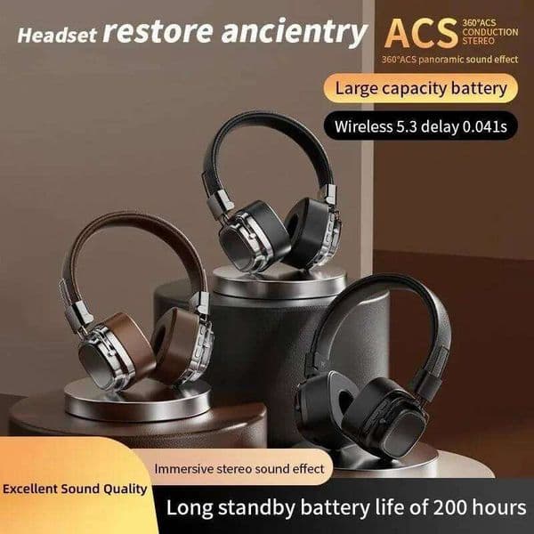 Retro Trendy Wireless Headphone BT 5.3 Long Battery Life Stereo Music Sport Foldable OverEar Headset with Noise Reduction 26Y0512