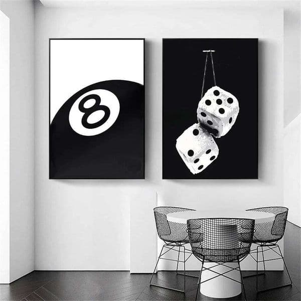 Black And White No.8 Ball Poster Billiards Club Theme Wall Art Canvas Painting Prints Living Room Corridor Home Decor 26W05012