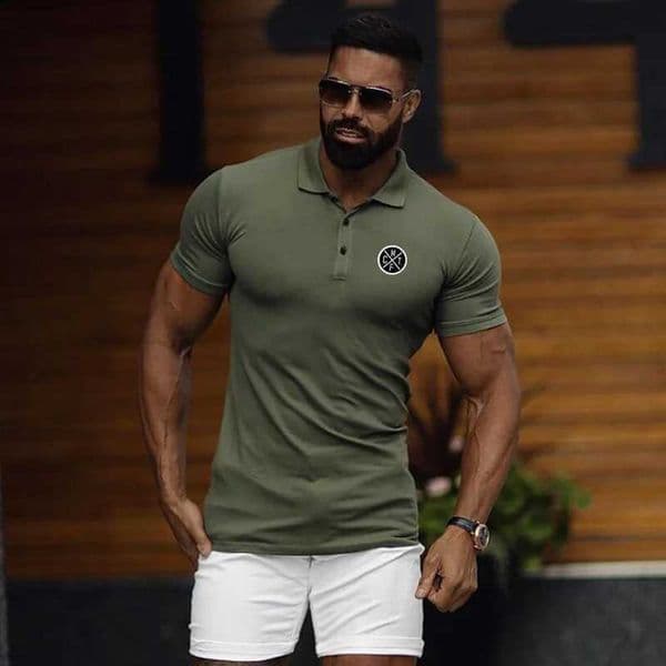 Running Short Sleeve Button Lapels Shirts Mens Fitness Slim Fit Sports Cotton T Shirt Gym Bodybuilding Muscle Clothing Z260511