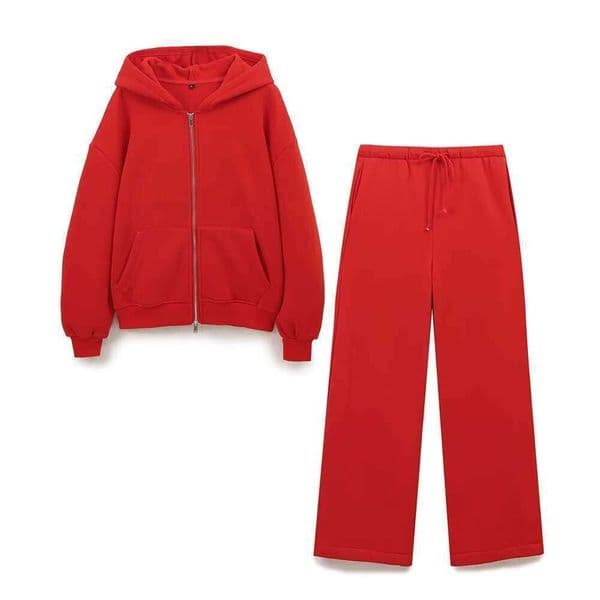 Zipper-decorated straight-leg velvet loose sweatshirt and pants set for women in autumn and winter L260512