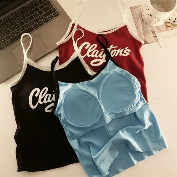 AllMatch with Pads Letter Printed Tank Top Camisole Bralette Women Y2K Crop Tops Vest Round Neck Lady 260511