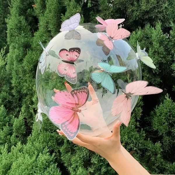 510pcs Color 3D Butterfly Transparent Popo Balloon Set Rose Petals Wedding Birthday Shower Theme Decoration 260512