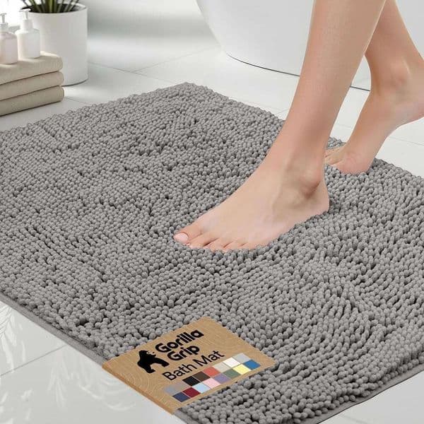 GORILLA GRIP Bath Rug Mat, Thick Soft Absorbent Chenille, Quick Dry Microfiber Mats, Rubber Backing, Machine Washable Shower Floor Rugs, Bathroom Bathmat Home