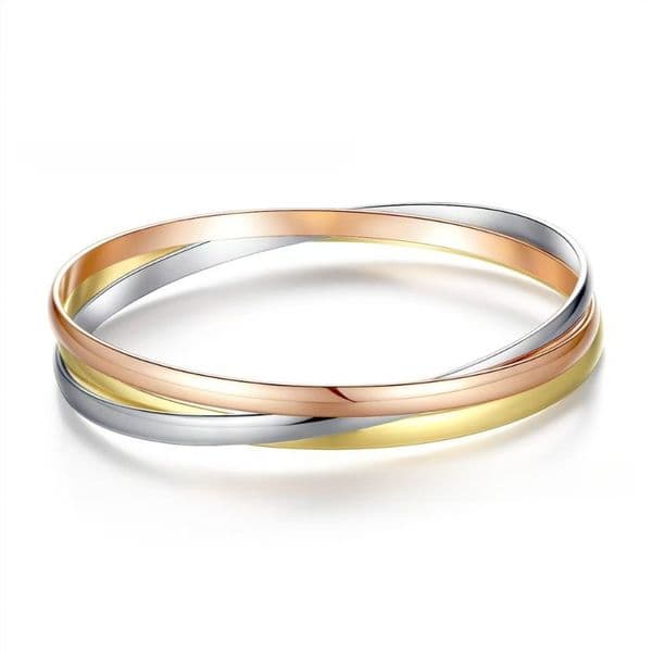 Triple Band Bracelet Designer Twisted Bangle for Men Women 18K Gold Plated Bracelet Three Tone Jewelry Set Daily Wear Gift