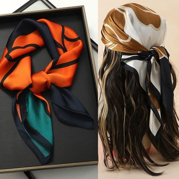 y 2023 Silk Square Scarf Women Cat Neck Hair Tie Band Beach Hijab Kerchief Head Headbands Bandana Female Foulard 70cm 260512