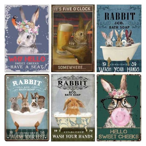 Funny Vintage Metal Bunny Tin Sign Beware of The Rabbit Bunny Lover Rabbit Sign Effect Plaque for Farmhouse Home 8x12inch T260512
