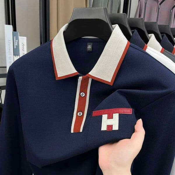 Light Luxury Fashion 100% Pure Cotton Polo Shirt Men's Long Sleeved Autumn New Item Middle-aged Dad Collar Base T-shirt 26Y0512
