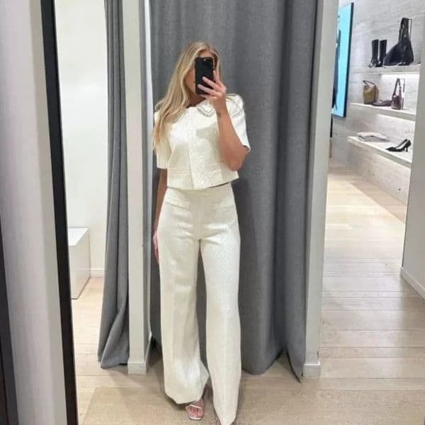 2025 three-piece suit for women diamond-studded long-sleeved cardigan or vest with fashionable slim trousers 260512