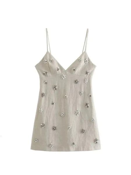 Women Chic Fashion Sleeveless Lnlay Mini Dress Vintage Thin Straps Summer Female Dresses Vestidos Mujer 260512