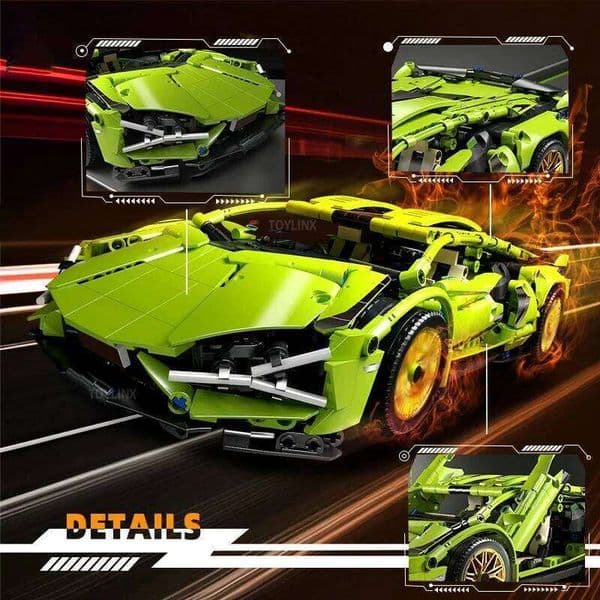 1654-Piece Creative and Stylish Green Classic Cool Luxury Sports Car Building Block Model, Easy DIY Christmas Halloween Collectible/ 26L0512