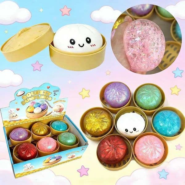 2026 Hot Colorful Dumpling Squishes Stress Balls Fidget Sensory Toys Simulation Food Squishies Bun with Steamer Squeeze Gifts X260511