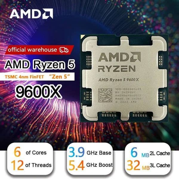 AMD R5 9600X Ryzen 5 9600X New Processor 54GHz 6-Core 12-Thread 38MB Game Cache 4NM TDP 65W Socket AM5 Gaming CPU Zen 5