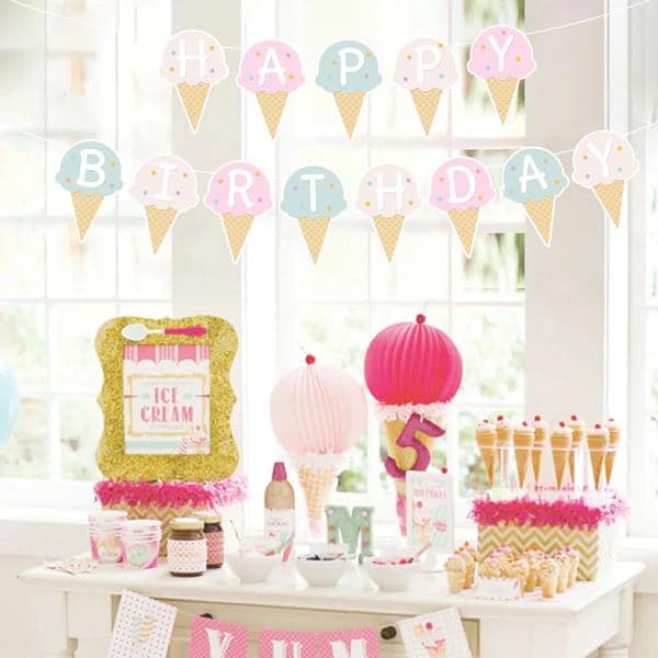 Colorful Paper Banners Ice Cream Shape Pull Flag Party Bunting Milk Tea Summer Theme Garland Decorative 260512