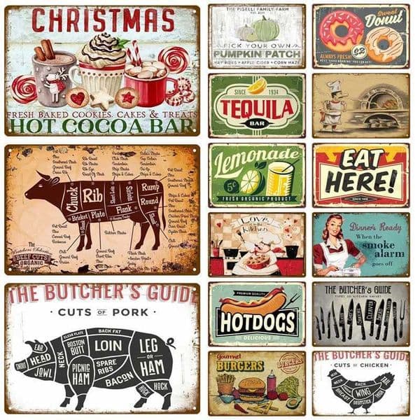 Retro Diner Tin Sign Poster Vintage Wall Posters Metal Sign Decorative Wall Plate Kitchen Plaque Metal Vintage Decor Accessories T260512