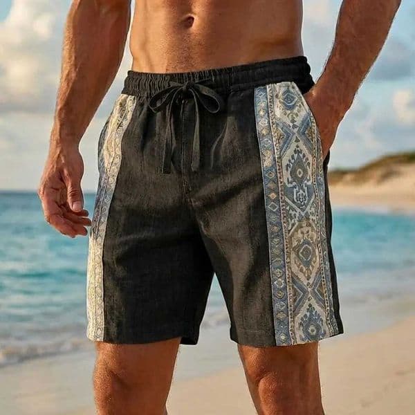 Mens Ethnic Printed Knee Length Shorts Drawstring Waist Daily Beach Vacation Blue White Fashion for Spring Summer L260512
