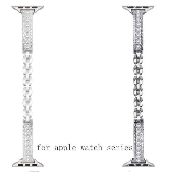 Luxury Pearl Zircon Apple Watch Bracelet Band for Apple Watch Ultra 2 Series 11 10 9 8 7 6 SE Women Metal Jewelry Strap Accessories
