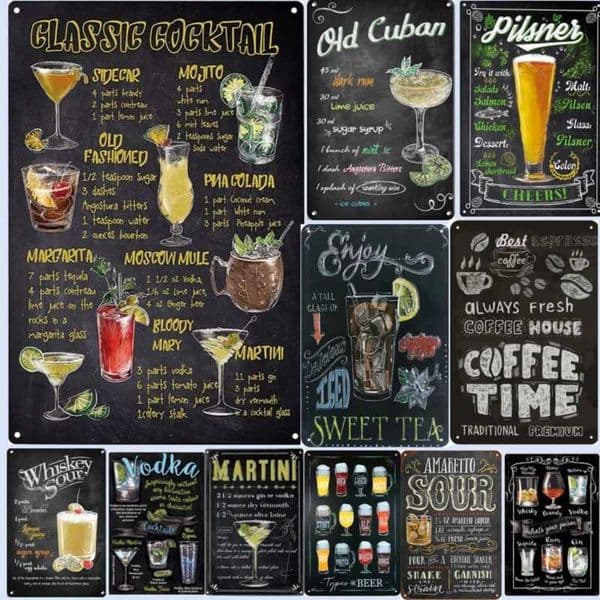 Vintage Cocktail Metal Martini Retro Tin Signs Plaques Plate Poster Popular Bar Club Wall Decorative Room Stickers Decor T260512