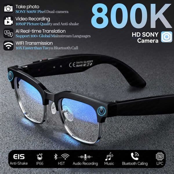 New Business 4K HD Color Change AI Smart Glasses 800W Pixel Camera 1080P Video AI Chat Music Player Call AI Sports Glasses Men T260512