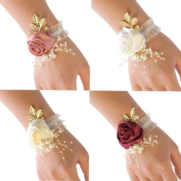 Bridesmaid Bracelet Artificial Wedding Decoration Wrist Corsages Hand Flower With Pearl Bridal Accessories Gifts 260512