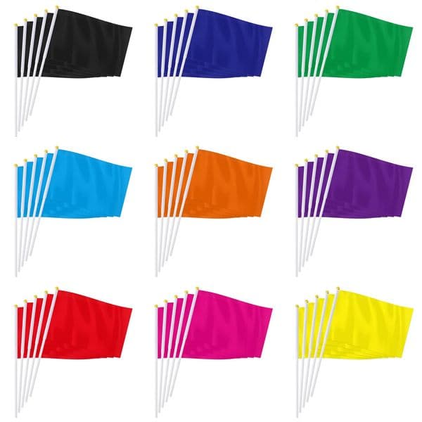 1421cm Small Solid Color Hand Flag Red Orange Yellow Green Blue Purple Black White Handheld Mini Plain Colour Flag Party Decor 260506